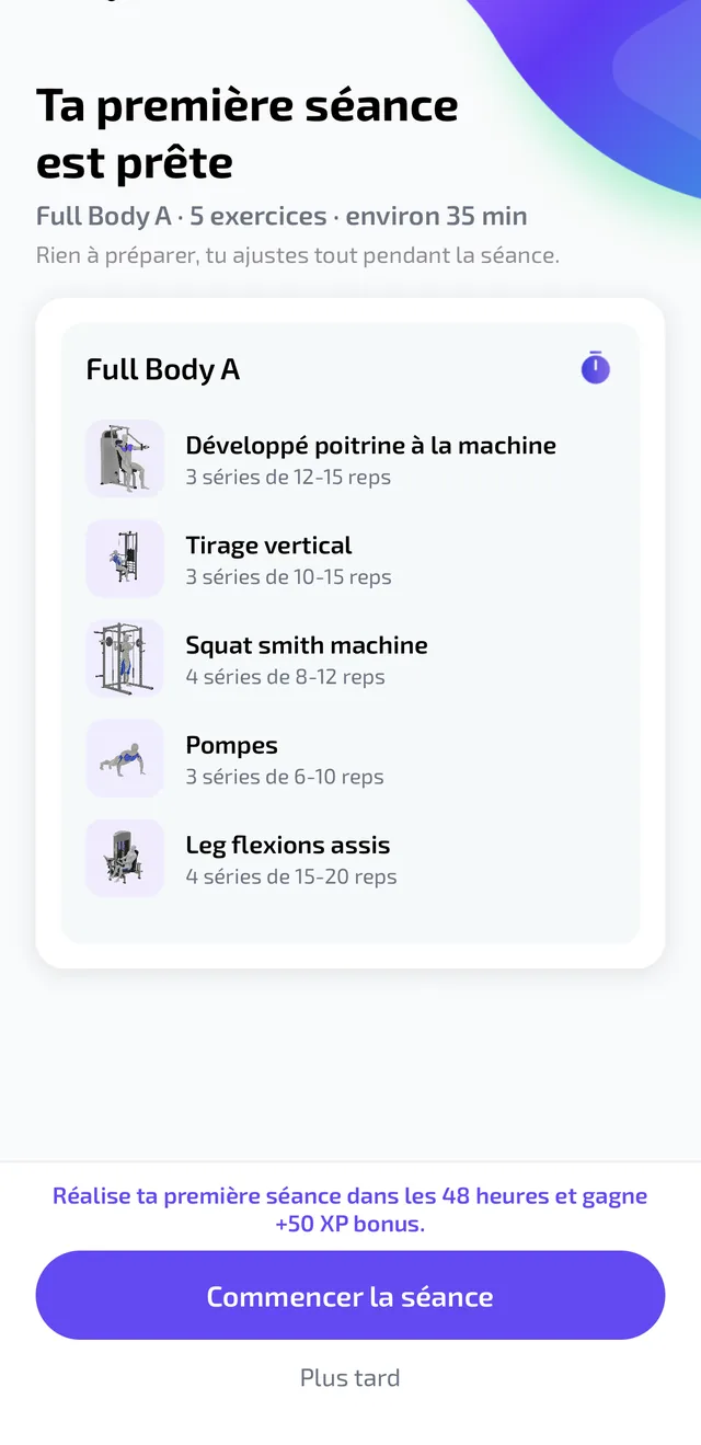 Regain screen: your first session is ready
